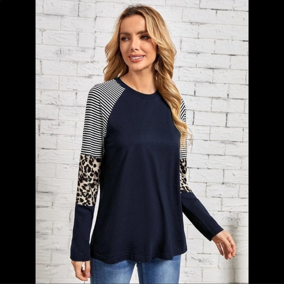 Leopard Striped Raglan Sleeve Tee - Picture 2 of 5